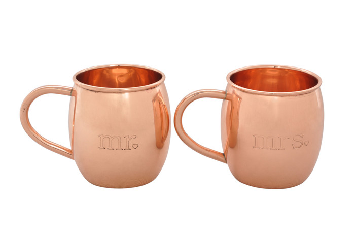 Mr. and Mrs. Mugs Etched Moscow Mule Copper Mugs Set of 2