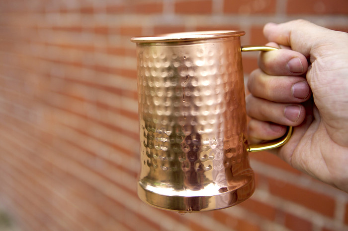 Hammered Copper beer stein with brass handle