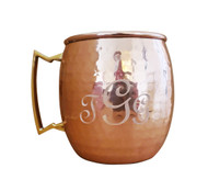 Engraved Hammered Copper Barrel Mug with Brass Handle