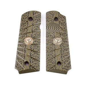 GRIPS, 1911, COMPACT, AGGRESSIVE STARBURST, G10, DIRTY OLIVE, BEVELED BOTTOM