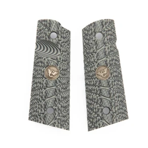 GRIPS, 1911, COMPACT, AGGRESSIVE STARBURST, G10, GRAY/BLACK, FLAT BOTTOM
