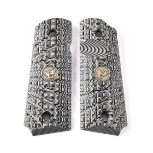 GRIPS, 1911, COMPACT, TRAK STARBURST, G10, GRAY/BLACK, BEVELED BOTTOM
