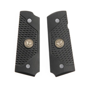 GRIPS, 1911, COMPACT, ULTRA THIN, G10, BLACK, BEVELED BOTTOM