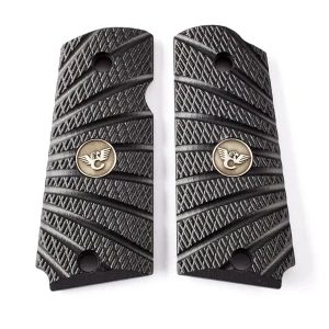 GRIPS, 1911, SENTINEL, AGGRESSIVE STARBURST, G10, BLACK, BEVELED BOTTOM