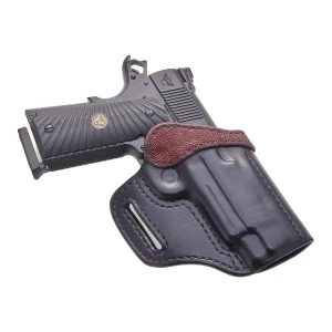 HOLSTER, EDC X9 4.25" WITH LIGHTRAIL, RAPID RESPONSE, RIGHT HAND, 1.5" BELT, BLACK COWHIDE W/ CHERRY BROWN ELEPHANT TRIM