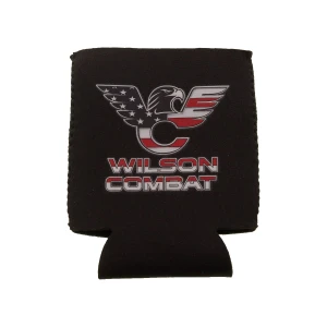KOOZIE, NEOPRENE, BLACK WITH WILSON COMBAT FLAG LOGO