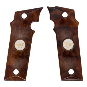 GRIPS, EDC X9 2.0, DESERT IRONWOOD BURL, FLAT BOTTOM, TWO-TONE MEDALLIONS, ONE of ONE