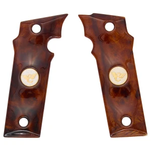 GRIPS, EDC X9 2.0, DESERT IRONWOOD BURL, FLAT BOTTOM, TWO-TONE MEDALLIONS, ONE of ONE