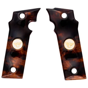 GRIPS, EDC X9 2.0, DESERT IRONWOOD BURL, FLAT BOTTOM, TWO-TONE MEDALLIONS, ONE of ONE