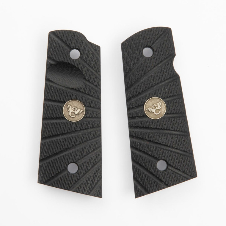 GRIPS, 1911, COMPACT, AGGRESSIVE STARBURST, G10, BLACK, FLAT BOTTOM