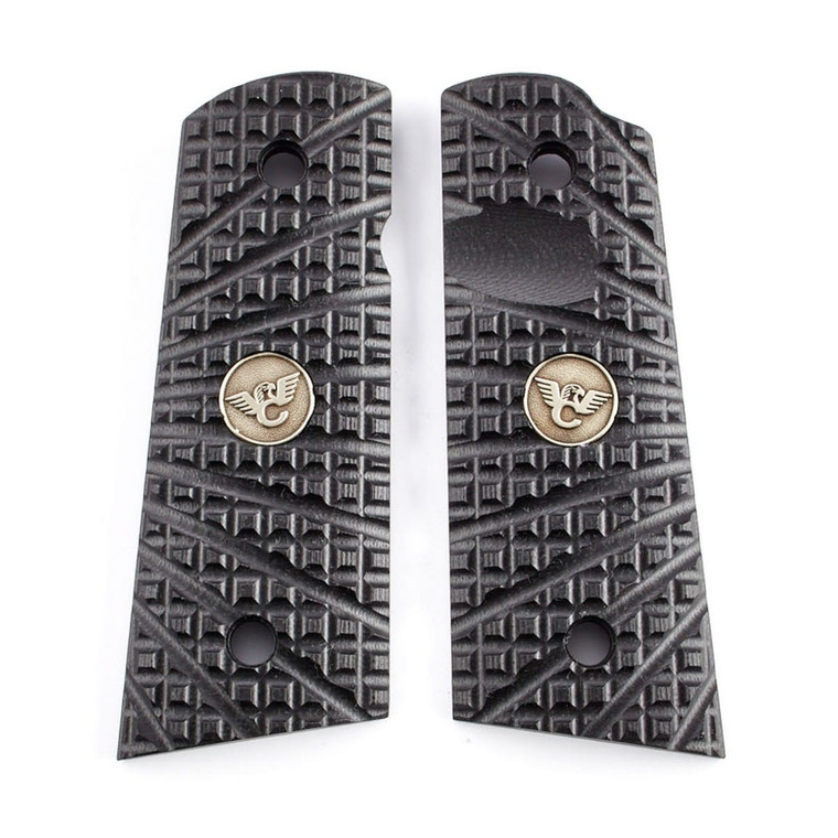 GRIPS, 1911, COMPACT, TRAK STARBURST, G10, BLACK, FLAT BOTTOM