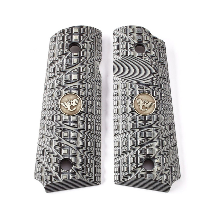 GRIPS, 1911, COMPACT, TRAK STARBURST, G10, GRAY/BLACK, BEVELED BOTTOM