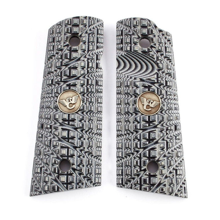 GRIPS, 1911, COMPACT, TRAK STARBURST, G10, GRAY/BLACK, FLAT BOTTOM