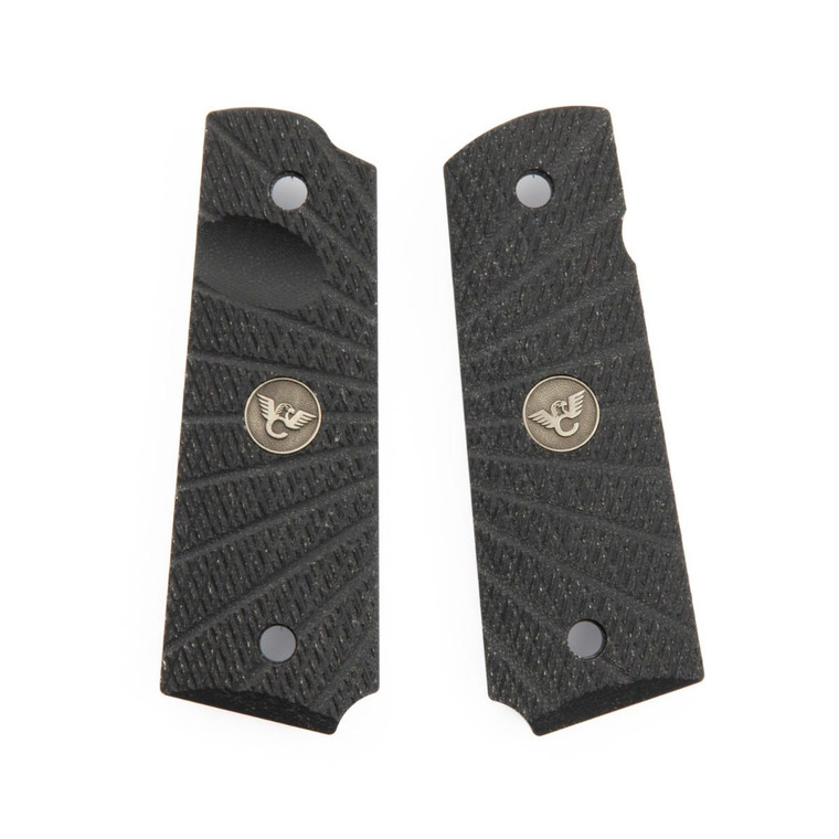 GRIPS, 1911, FULL-SIZE, AGGRESSIVE STARBURST, G10, BLACK, BEVELED BOTTOM