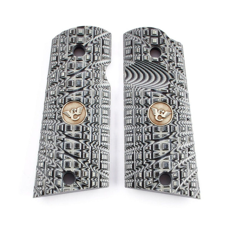 GRIPS, 1911, SENTINEL, TRAK STARBURST, G10, GRAY/BLACK, FLAT BOTTOM