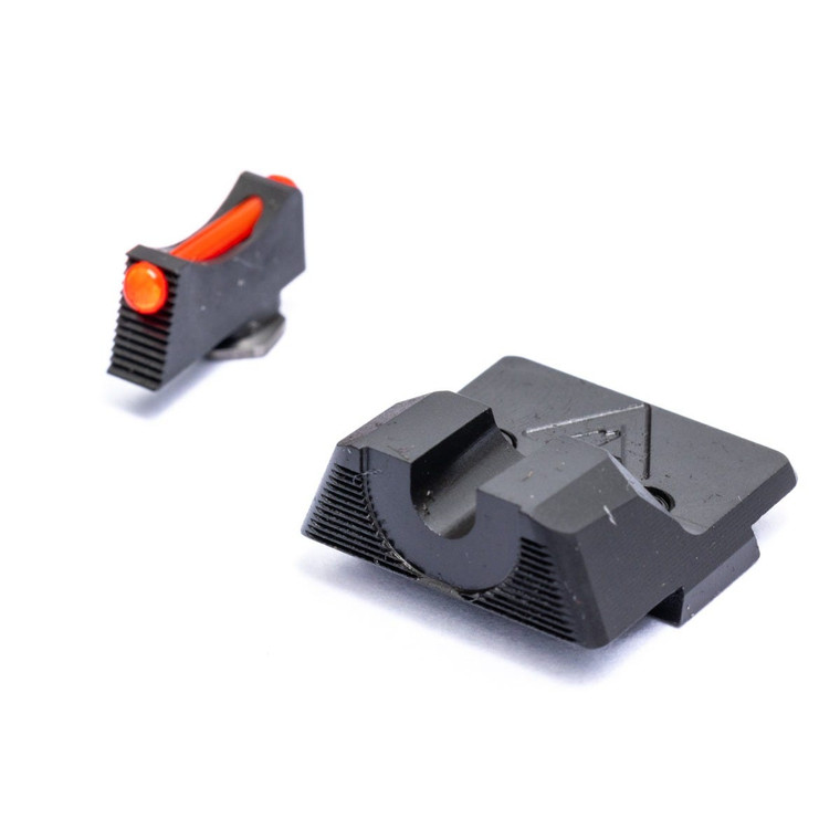 SIGHT SET, GLOCK, VICKERS ELITE, BLACK SERRATED REAR, RED FIBER OPTIC FRONT, .230"