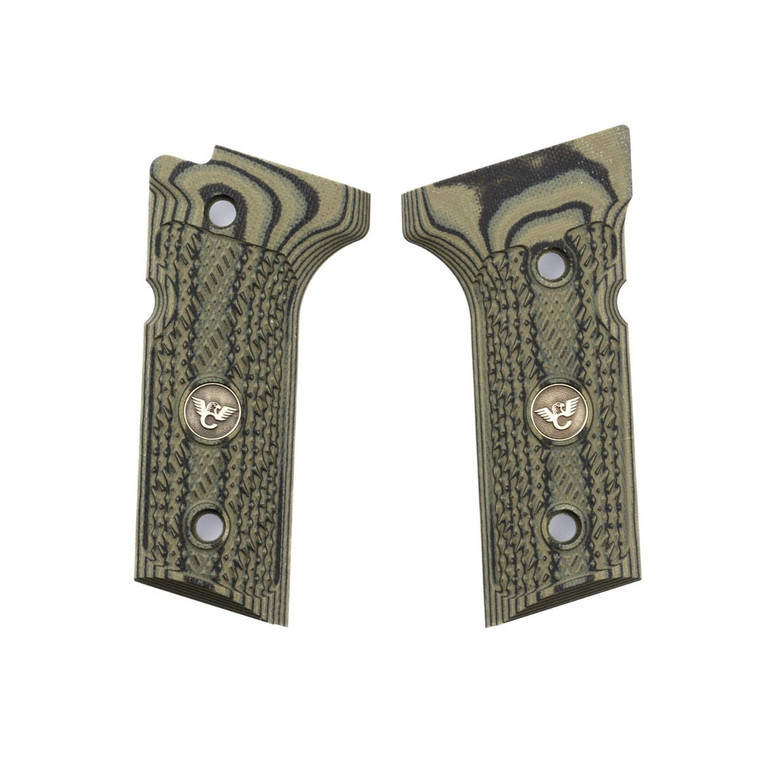 GRIPS, BERETTA, VERTEC, 92/96, CHECKERED, G10, DIRTY OLIVE