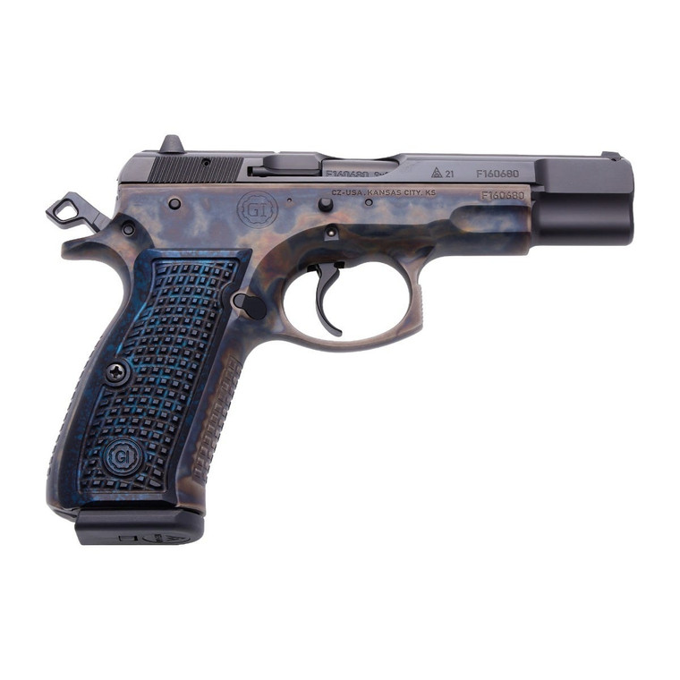 Guncrafter Industries, CZ 75B Executive Series, 9mm, Hot Salt Blue Slide, Color Case Hardened Frame, Blue/Black Frag Pattern