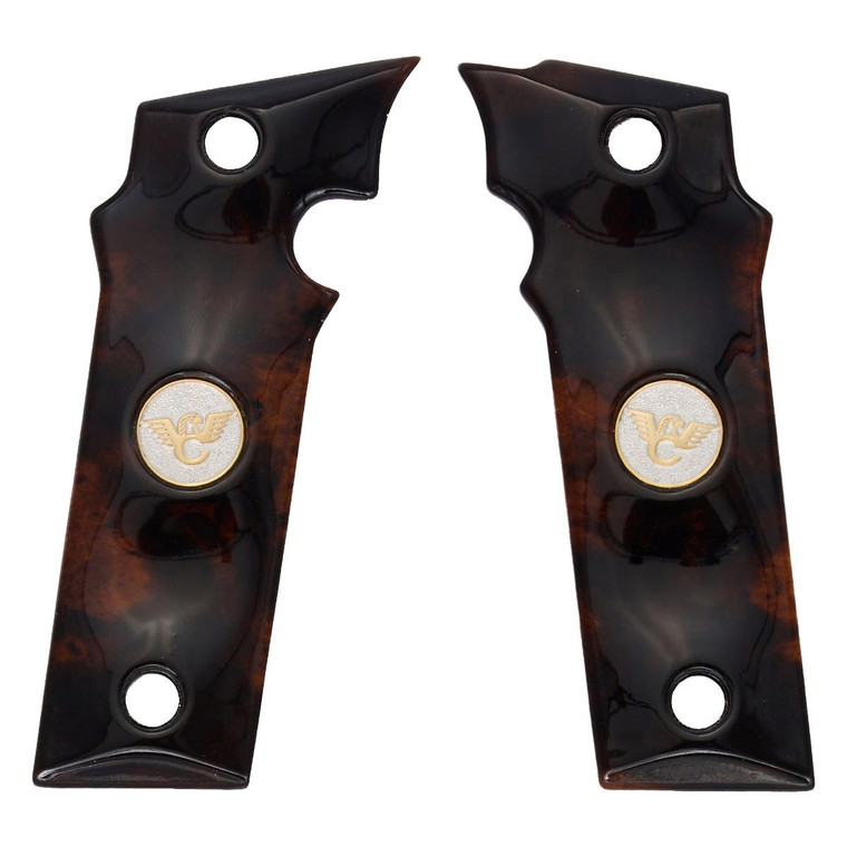 GRIPS, EDC X9 2.0, DESERT IRONWOOD BURL, FLAT BOTTOM, TWO-TONE MEDALLIONS, ONE of ONE