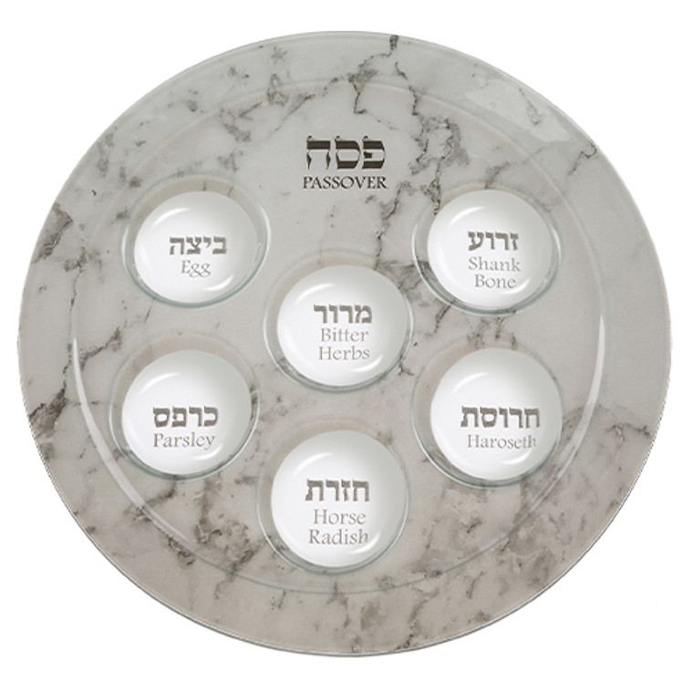Seder Plate - Glass - White and grey design