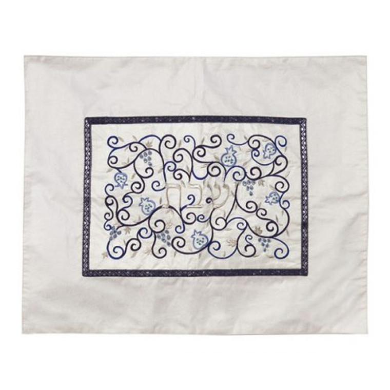 Challah Cover - Center Embroidery - White + Blue