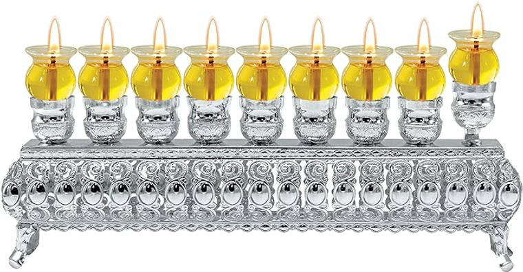 Silver plated oil Menorah 28cm x 9cm