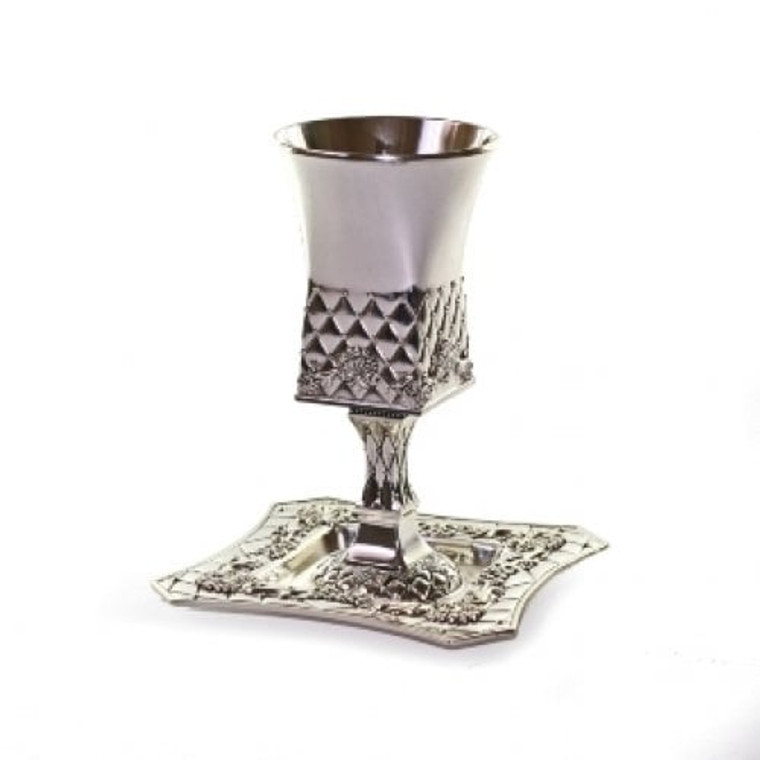 Silver plated Kiddush cup w/ stem striped 