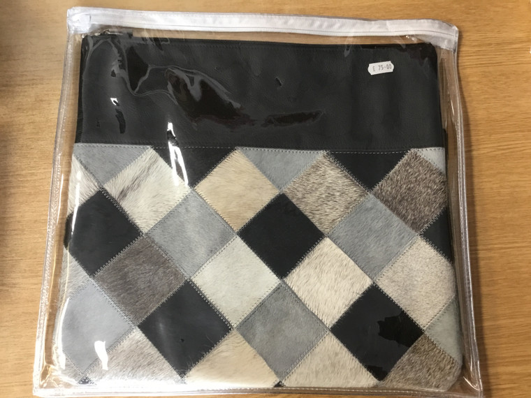 Tallis and tefilin bag set - black/grey leather, fur 