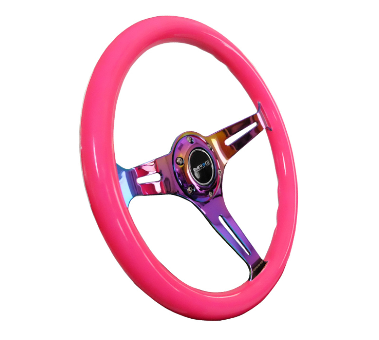 NRG Classic Wood Grain Steering Wheel (350mm) Neon Pink Painted