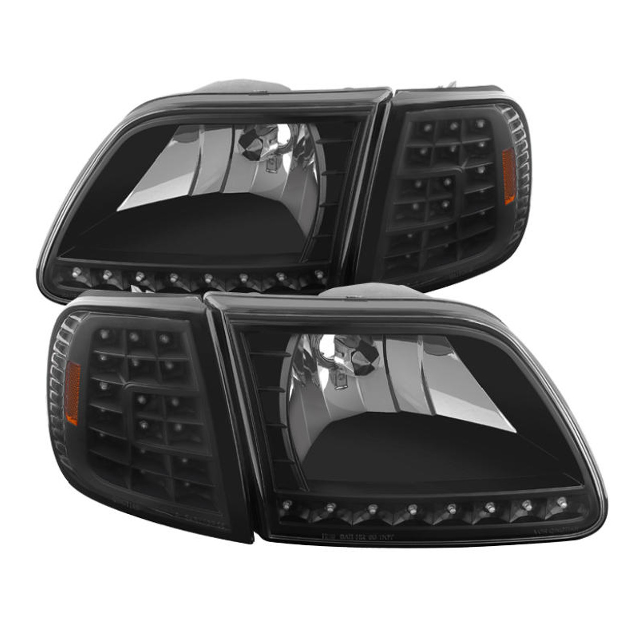 SPYDER Xtune Ford F150 97-03 Crystal Headlights w/ Clear LED Corners Black HD-ON-FF15097-LED-SET-BK - 5014184