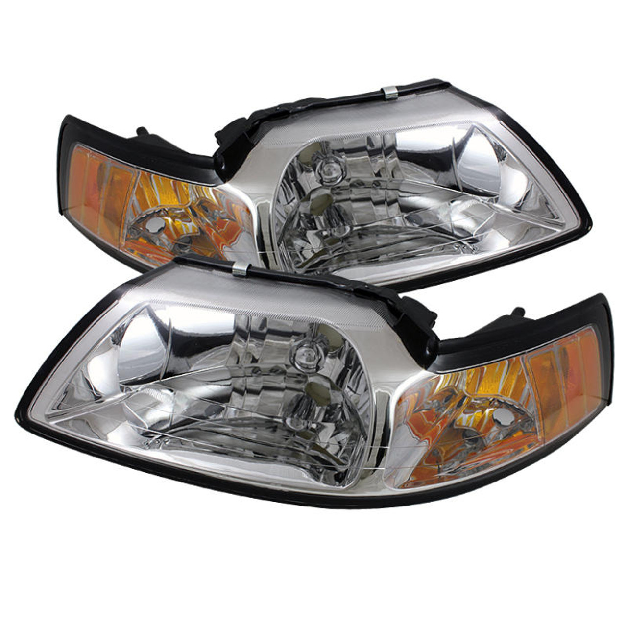 SPYDER Xtune Ford MUStang 99-04 Amber Crystal Headlights Chrome HD-JH-FM99-AM-C - 5064493