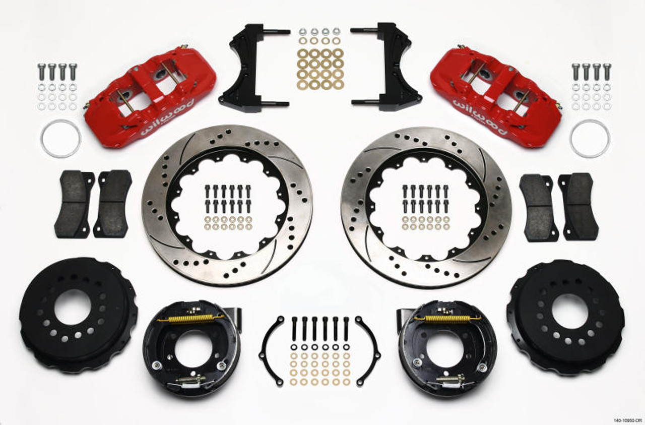 WilWood Wilwood AERO4 Rear P-Brake Kit 14.00in Drill Red 2005-2014 Mustang - 140-10950-DR