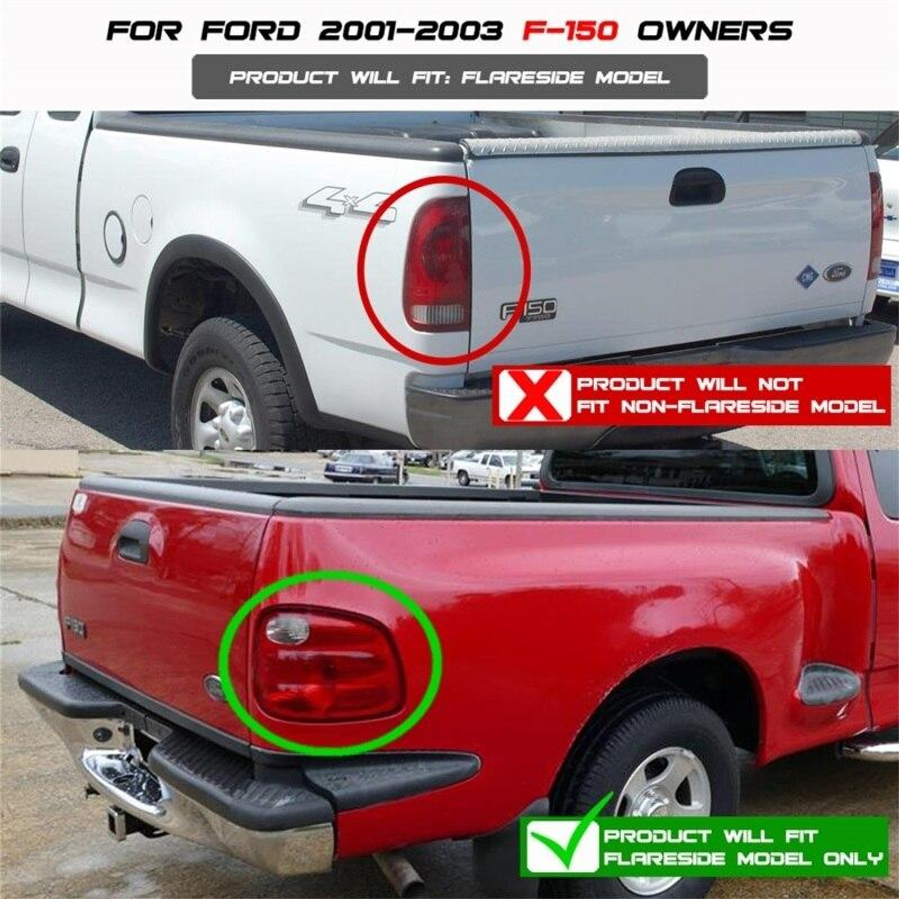 SPYDER Spyder Ford F150 Flareside 01-03 Not Fit SupercrewEuro Style Tail Lights Black ALT-YD-FF15001FS-BK - 5003157