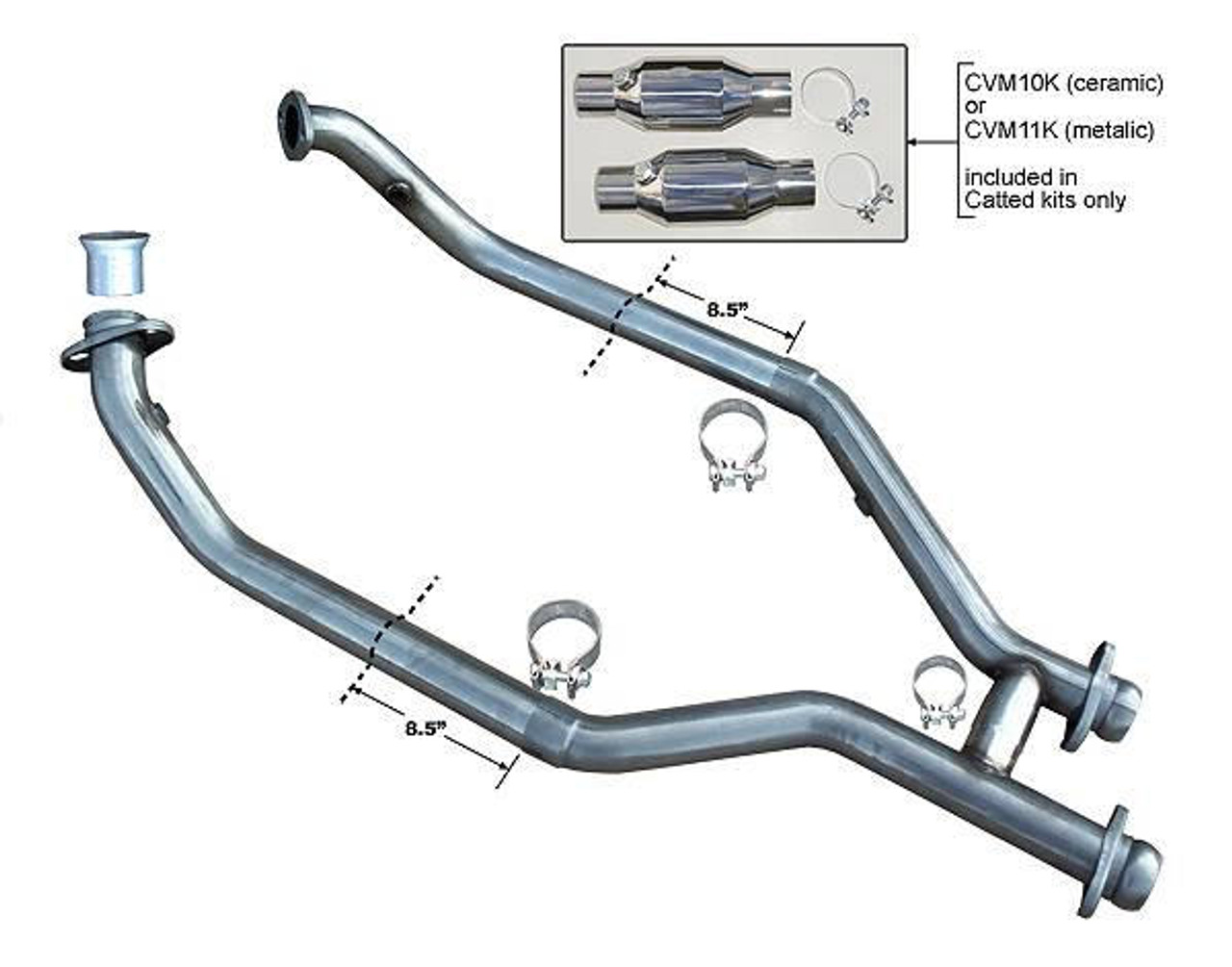 Pypes Performance Exhaust Exhaust H Pipe Catted 99-04 Mustang 2.5 in H-Pipe Hardware Incl Natural 409 Stainless Steel Pypes Exhaust