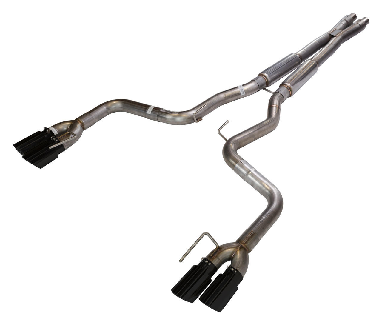 Pypes Performance Exhaust Cat Back Exhaust System 18-Pres Mustang GT Split Rear Quad Exit 3 in Quad 304 Stainless Steel Black Coated Tips Incl Hardware/Mid Muffler/X Pipe 409 Stainless Steel Natural Finish Pypes Exhaust