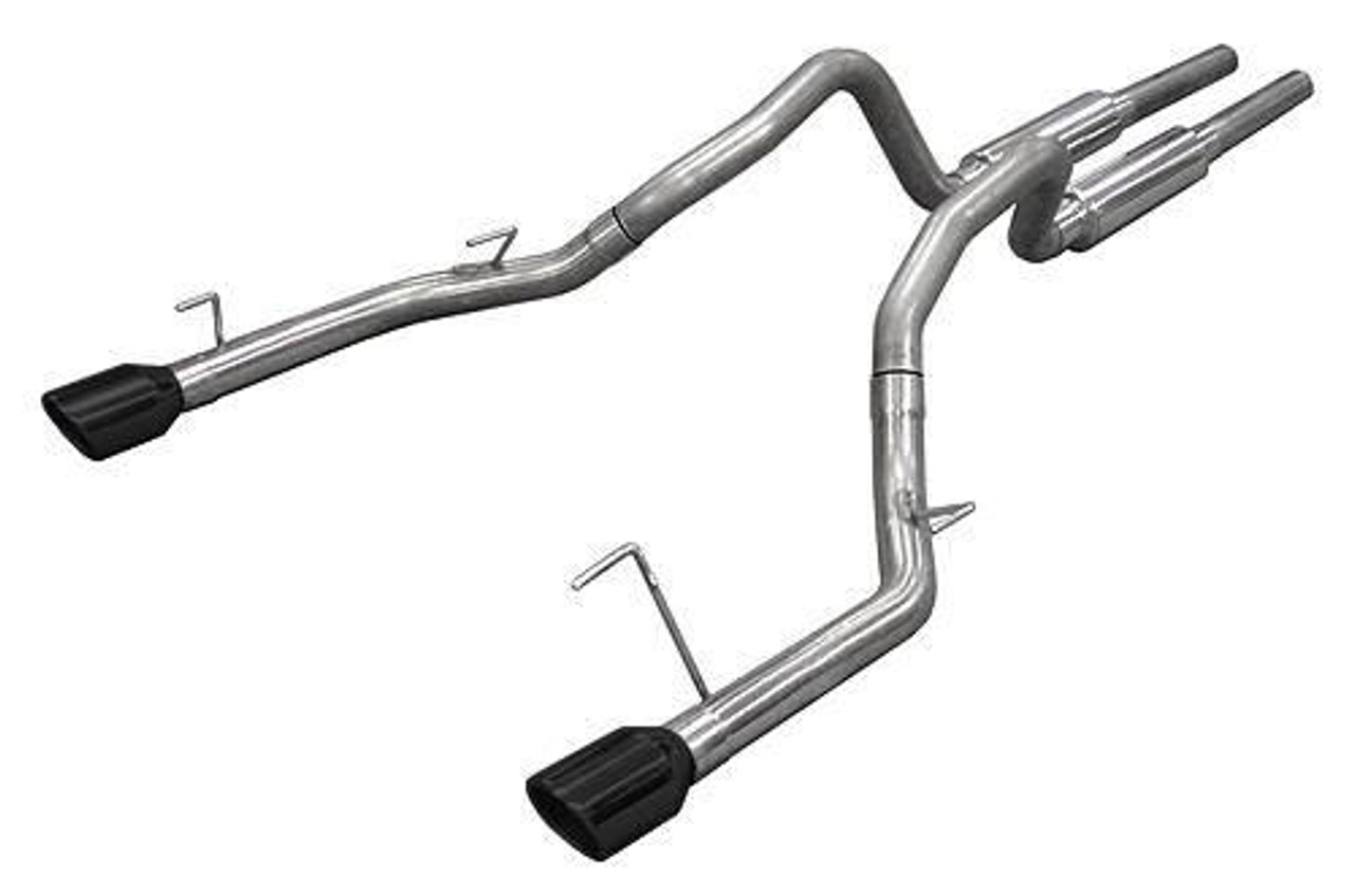Pypes Performance Exhaust Cat Back Mid Muffler Exhaust System 05-10 Mustang GT Split Rear Dual Exit 2.5 in Intermediate And Tail Pipe M80 Mufflers/Hardware/4 in Black Tips Incl Black Finish 409 Stainless Steel Pypes Exhaust