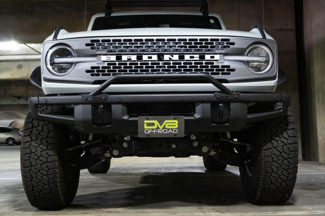 DV8 Offroad 21-22 Ford Bronco Factory Front Bumper Licence Relocation Bracket - Front - LPBR-01