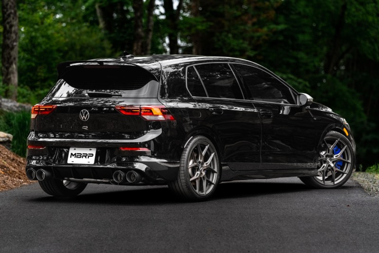 MBRP 2022 Volkswagon Golf R MK8 3in Cat-Back Quad Rear w/ Carbon Fiber Tips Valve Delete Exhaust - S46123CF Photo - Close Up