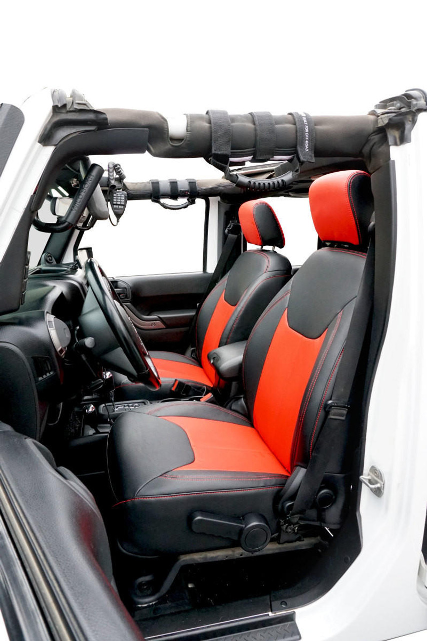 PRP Seats PRP 13-18 Jeep Wrangler JK Front Seat Covers/2 door or 4 door Pair - Black/Red - B022-05
