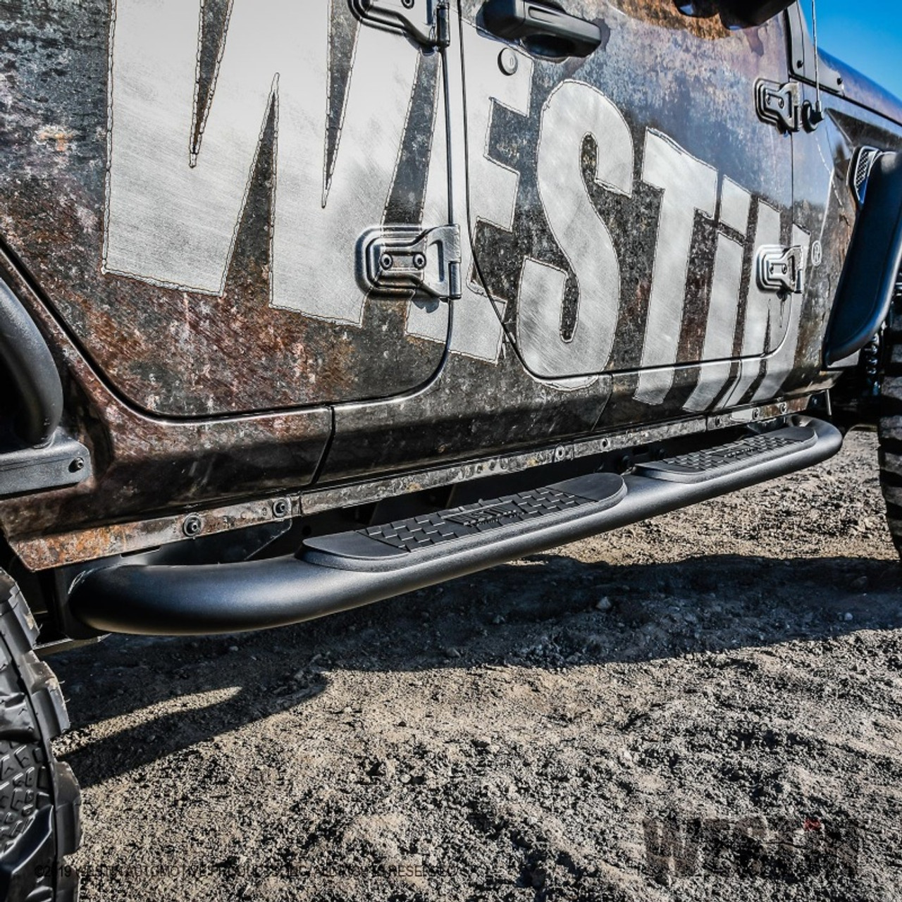 Westin 18-22 Jeep Wrangler JLU 4dr Platinum 4 Oval Nerf Step Bars - Tex. Blk - 21-4065 Photo - Mounted