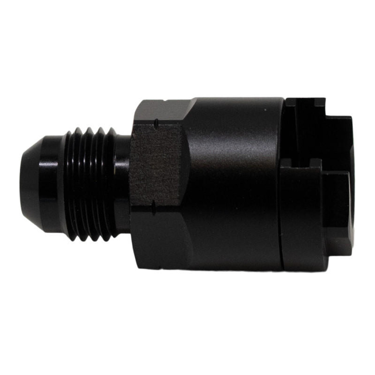 DeatschWerks 6AN Male Flare to 3/8in Female EFI Quick Connect Adapter - Anodized Matte Black - 6-02-0103-B