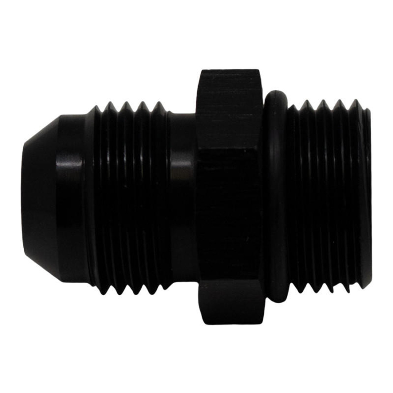 DeatschWerks 8AN ORB Male to 8AN Male Flare Adapter Incl O-Ring - Anodized Matte Black - 6-02-0402-B