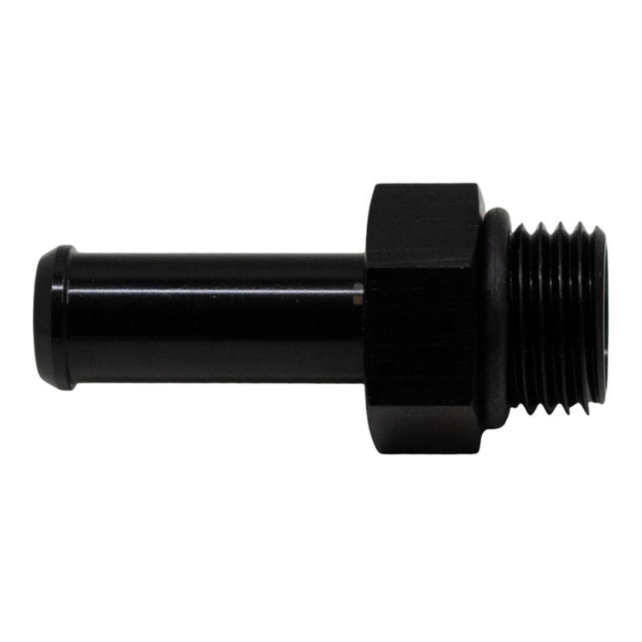 DeatschWerks 6AN ORB Male to 3/8in Male Barb Fitting Incl O-Ring - Anodized Matte Black - 6-02-0504-B