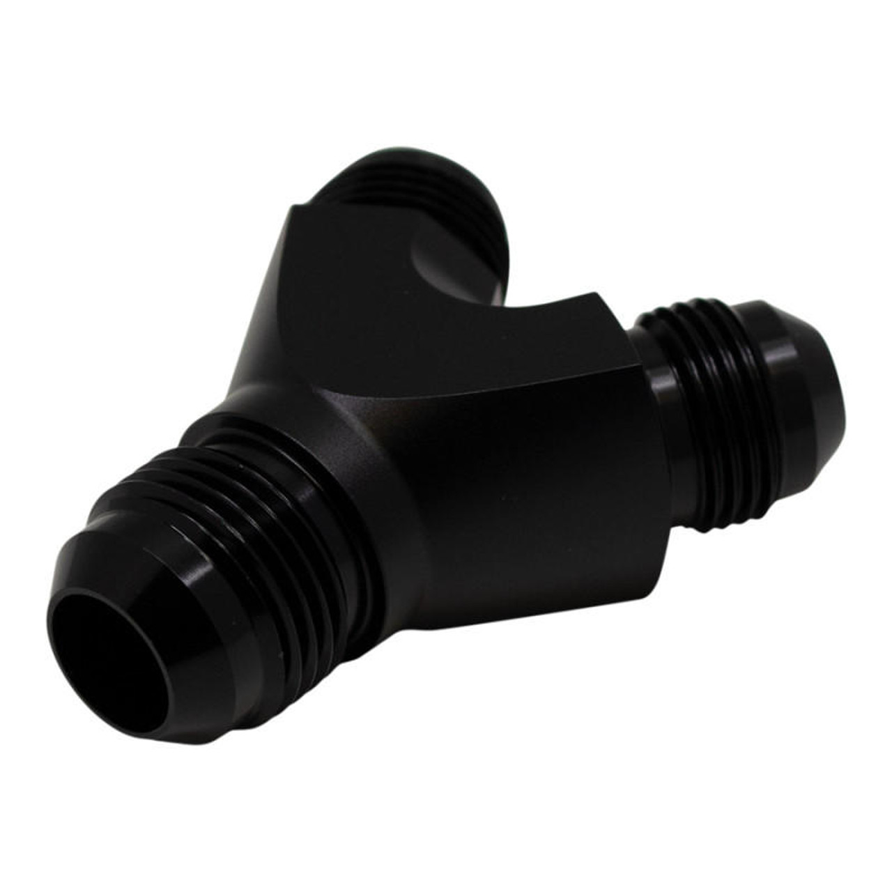DeatschWerks 8AN Male Flare to 8AN Male Flare to 10AN Male Flare Y Fitting - Anodized Matte Black - 6-02-0703-B