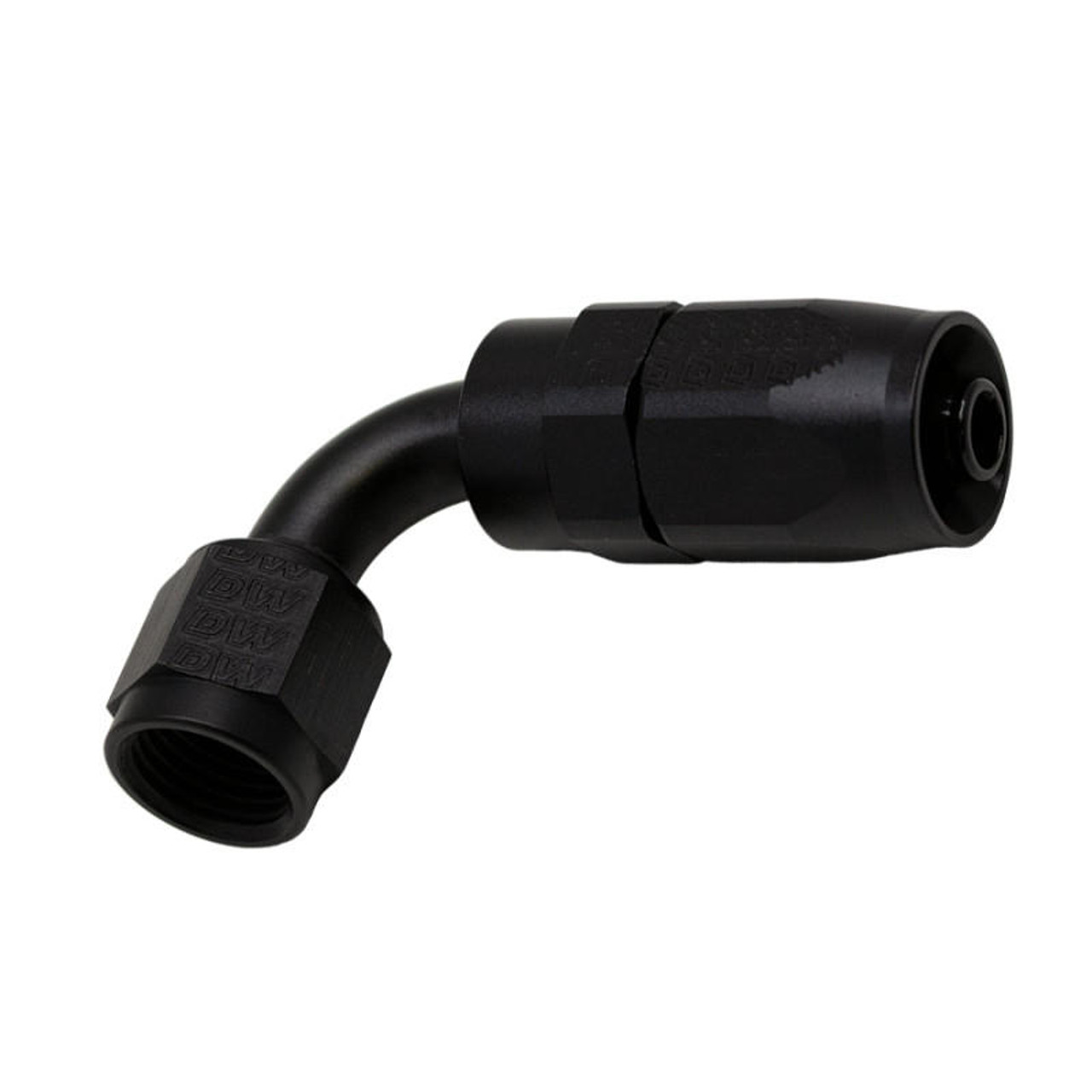 DeatschWerks 6AN Female Swivel 90-Degree Hose End CPE - Anodized Matte Black - 6-02-0803-B