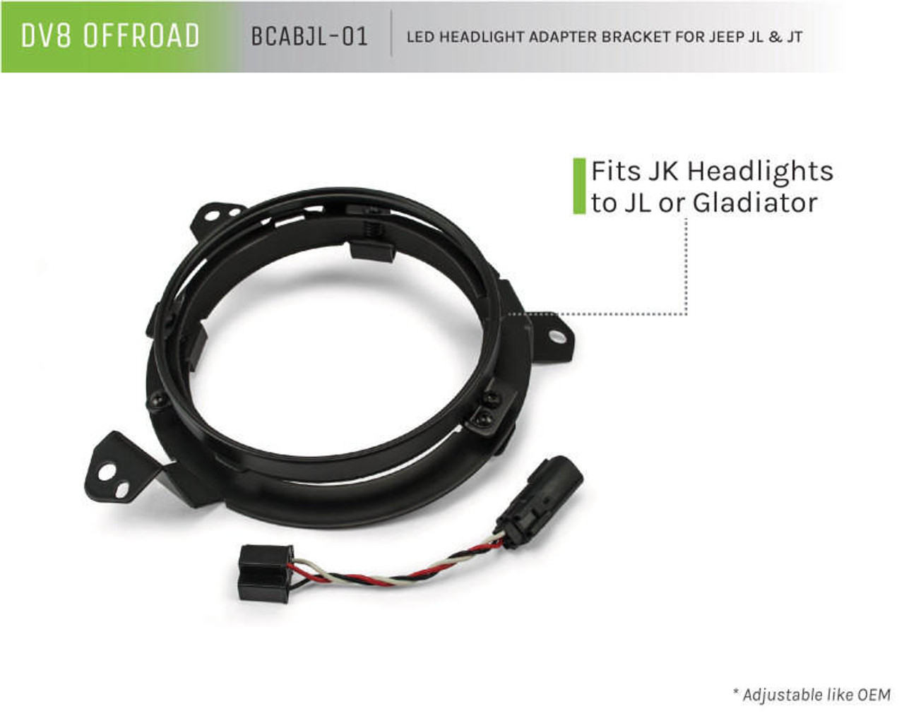  DV8 Offroad 18+ Jeep JL/Gladiator TJ / 7in Headlights Adapter Kit - BCABJL-01 