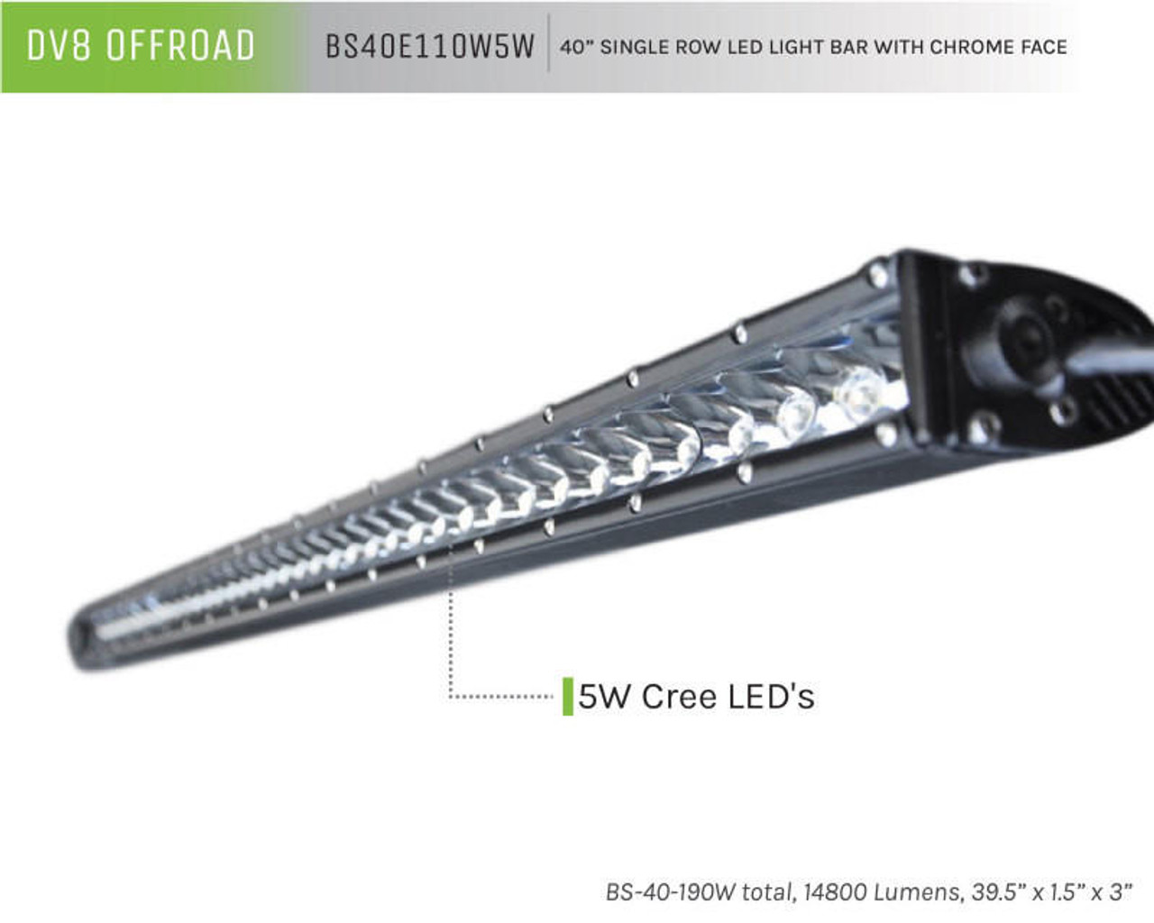  DV8 Offroad 40in Light Bar Slim 190W Spot 5W CREE LED - Black - BS40E110W5W 