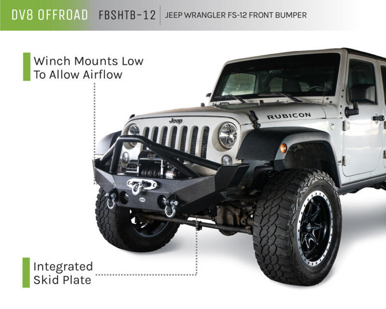  DV8 Offroad 07-18 Jeep Wrangler JK/JL FS-12 Mid Length Steel Front Bumper w/ Fog Lights - FBSHTB-12 