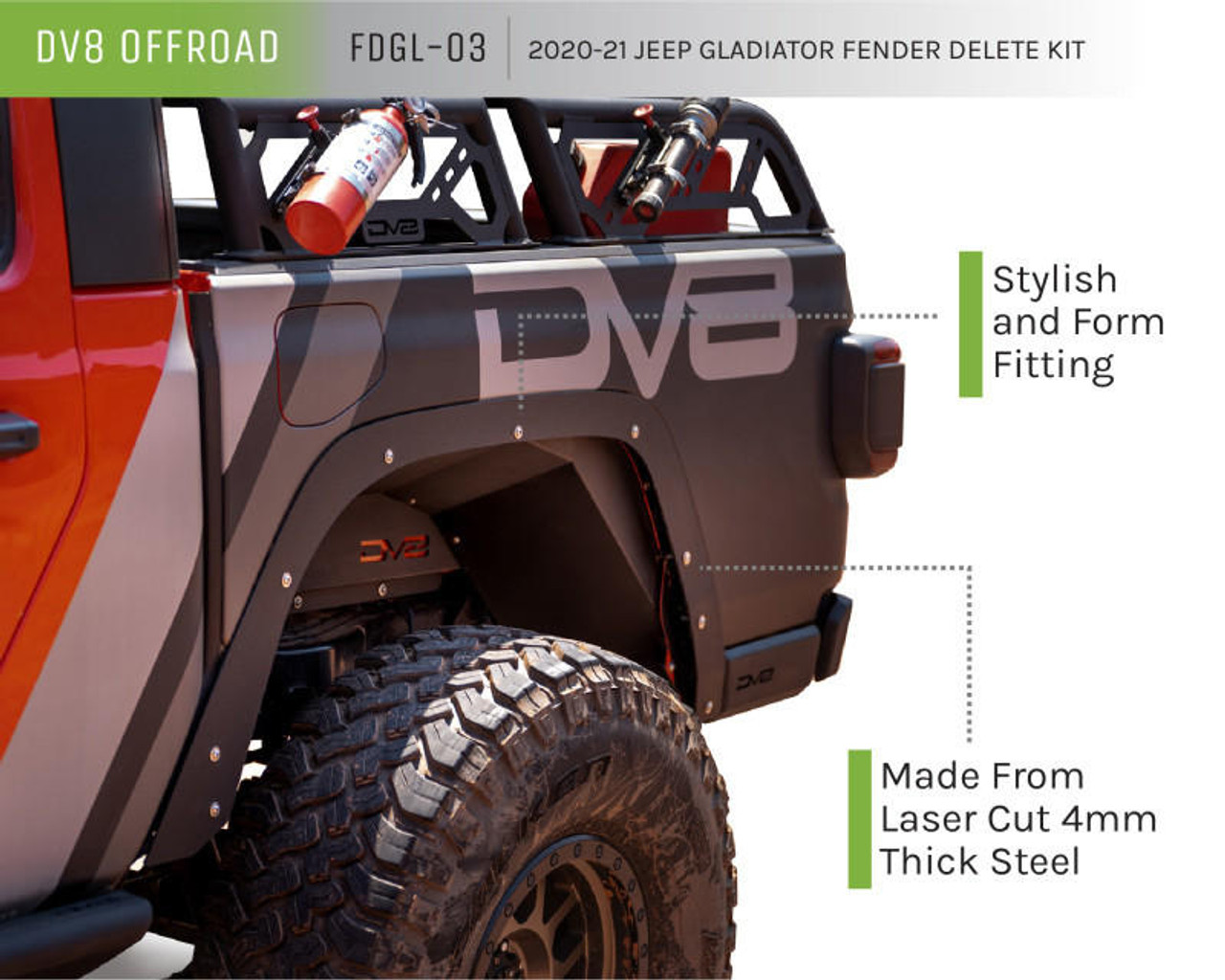  DV8 Offroad 20-21 Jeep Gladiator Fender Flare Delete Kit - FDGL-03 