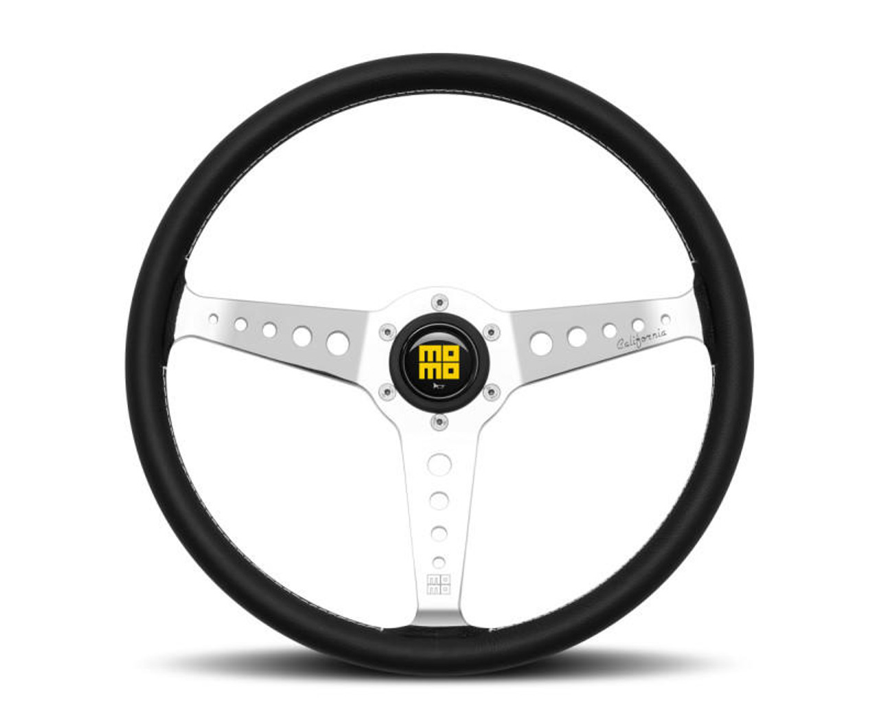 MOMO Momo California Steering Wheel 360 mm - Black Leather/White Stitch/Pol Spokes - CAL36BK2S 